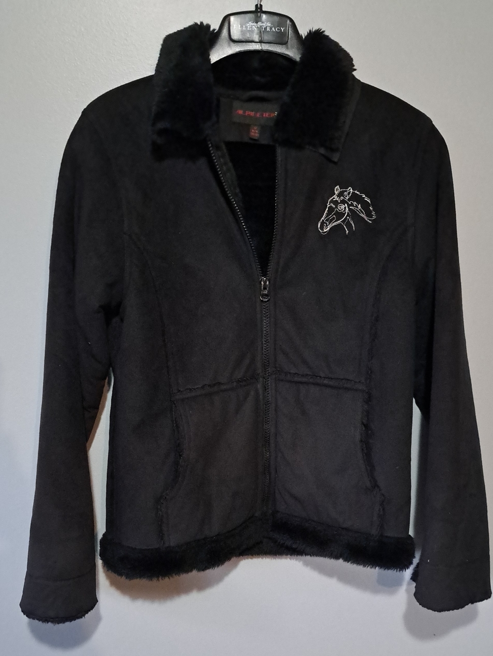Equestrian / Western style. Alpine Black Teddy Jacket with Horse Embroidery